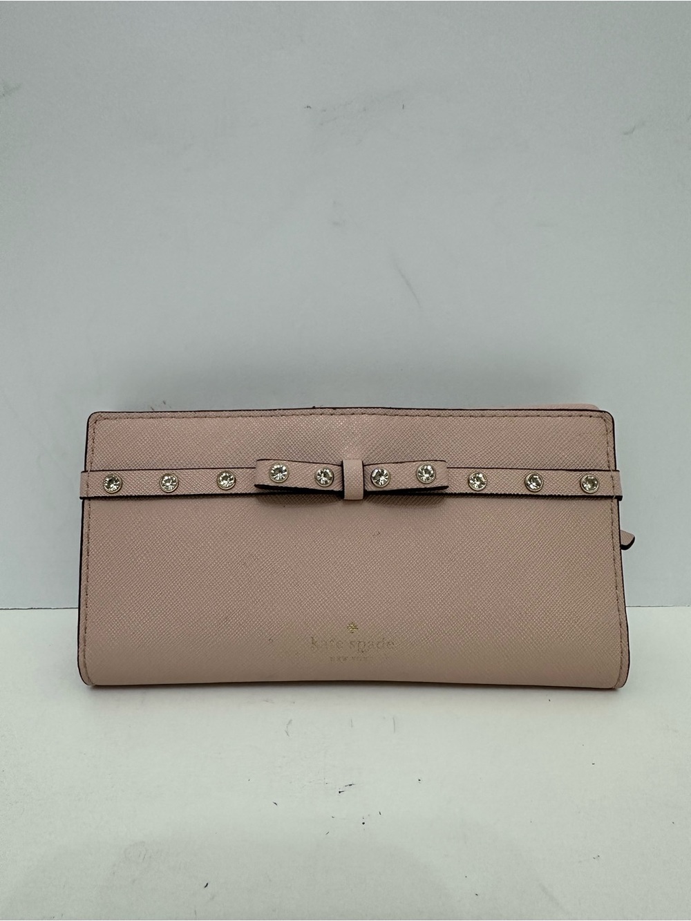 kate spade Blush Pink Crystal-Stud Bow Leather Wallet